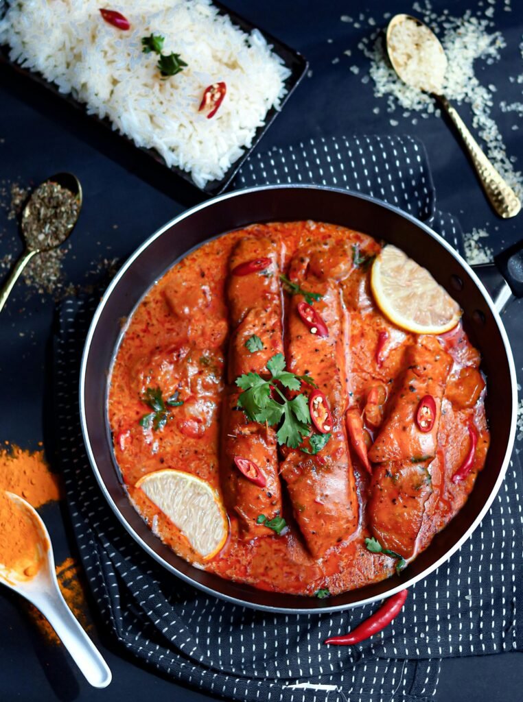 Directly Above View of Food With Red Sauce on Plate